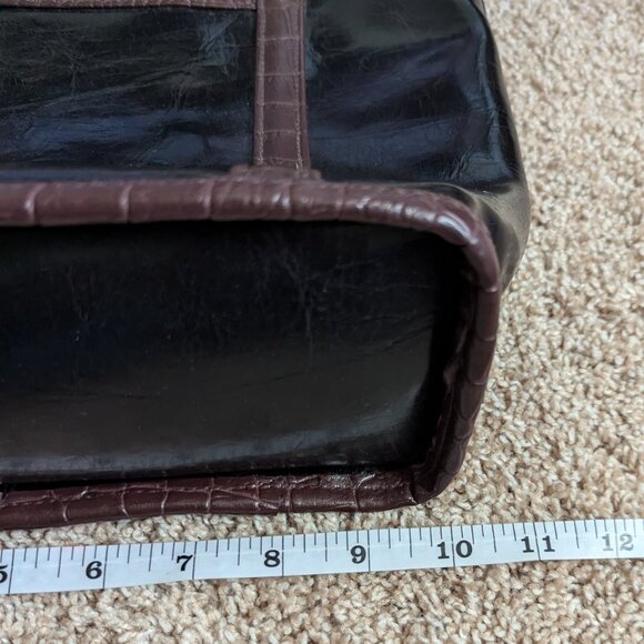 VTG Avon Natori Tote Womens Black Brown Croc Grommets Cotton Lined Vegan Leather - Picture 8 of 10